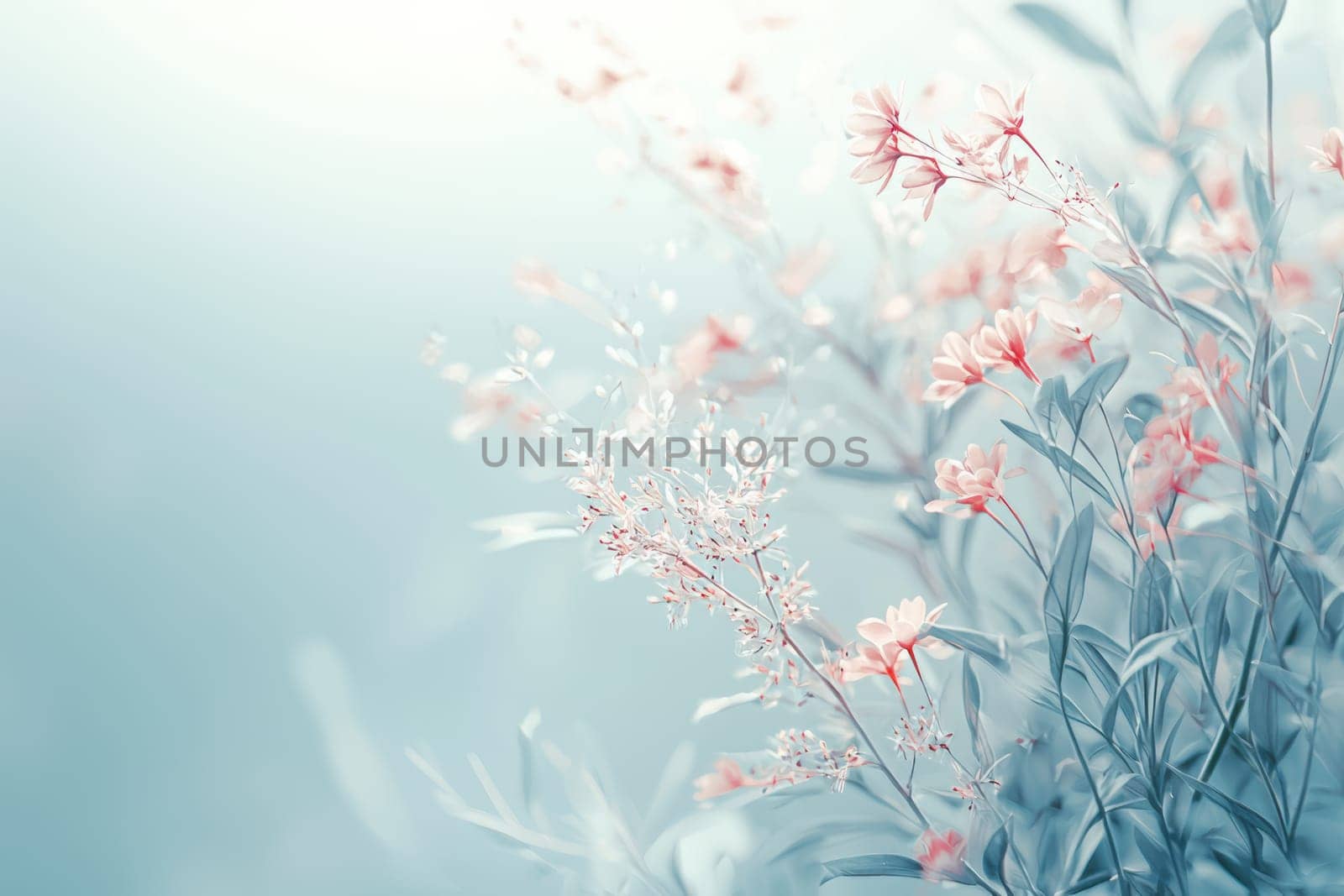 Minimalistic spring background blending soft pastel gradients with delicate floral elements, offering an inviting atmosphere. perfect for digital and print advertisements aiming for a sophisticated and serene touch.