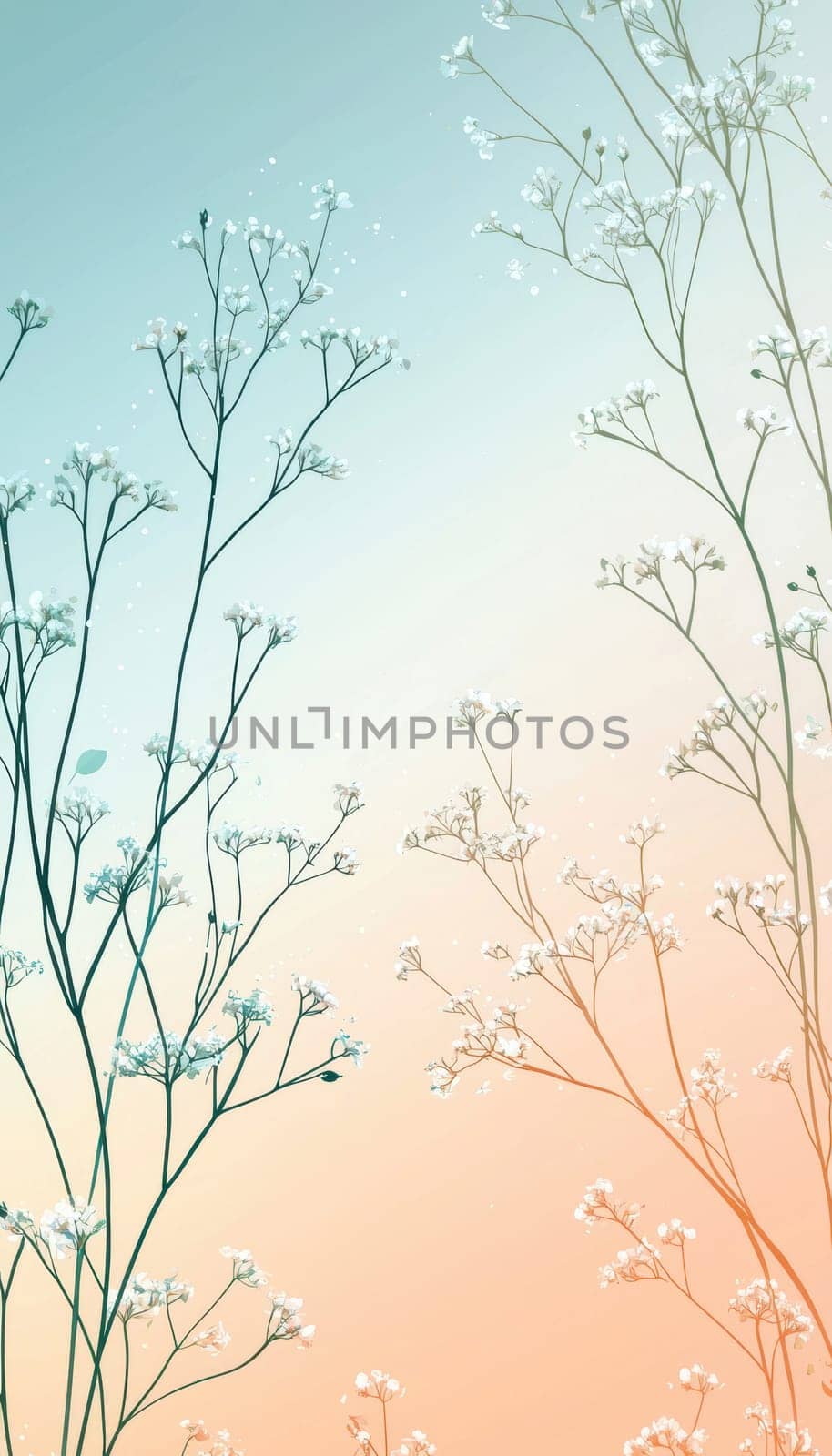 Delicate pastel hues transition from light blue to peach, accentuated by subtle floral designs. this serene background is ideal for creating an upscale, seasonal atmosphere in promotional materials, print designs, and elegant cards.