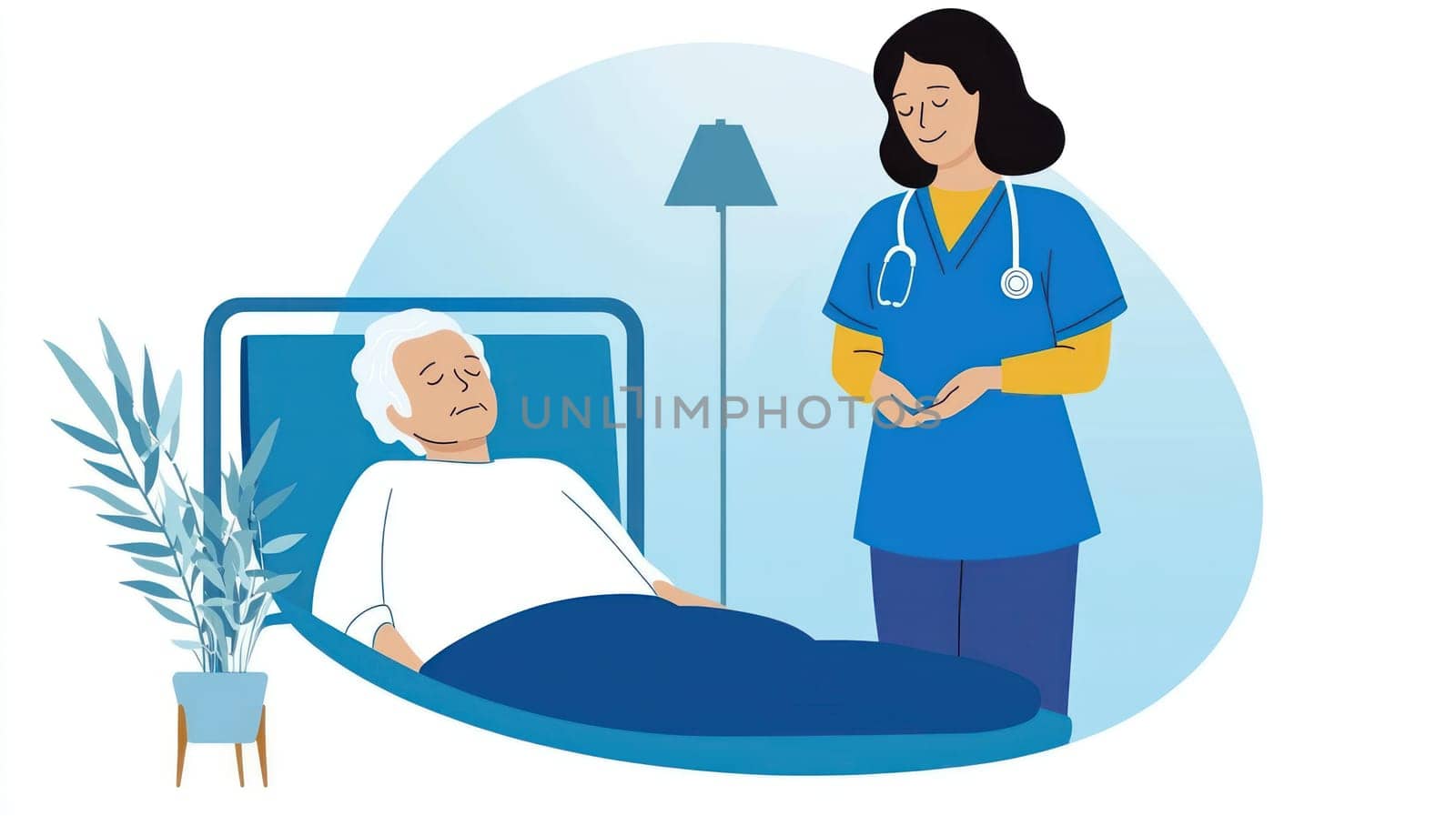A nurse providing compassionate care to sleeping patient in hospital room. scene conveys warmth and professionalism