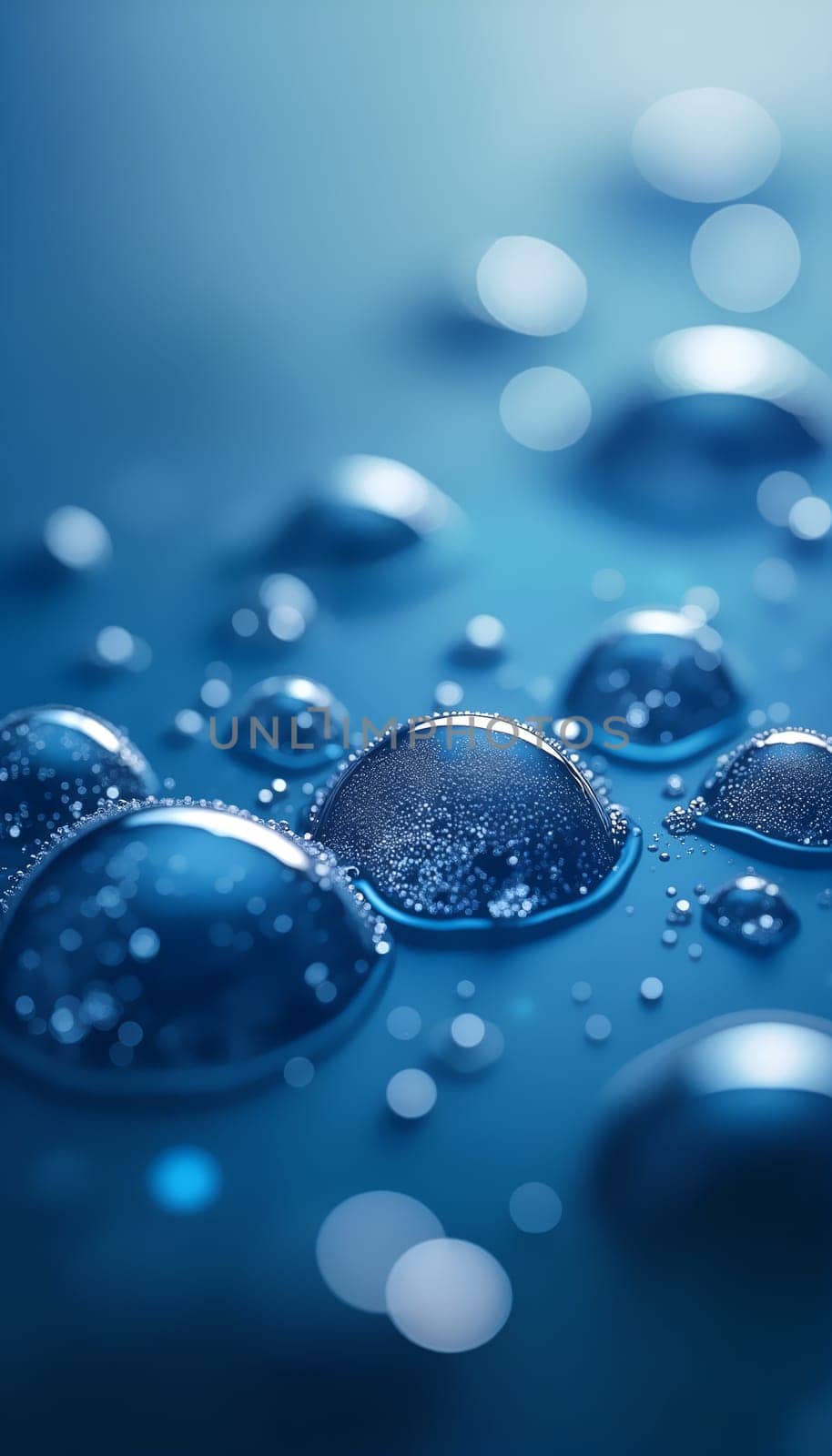 Water droplets glisten on a smooth surface, reflecting light and creating a captivating blue ambiance perfect for artistic backgrounds - Generative AI