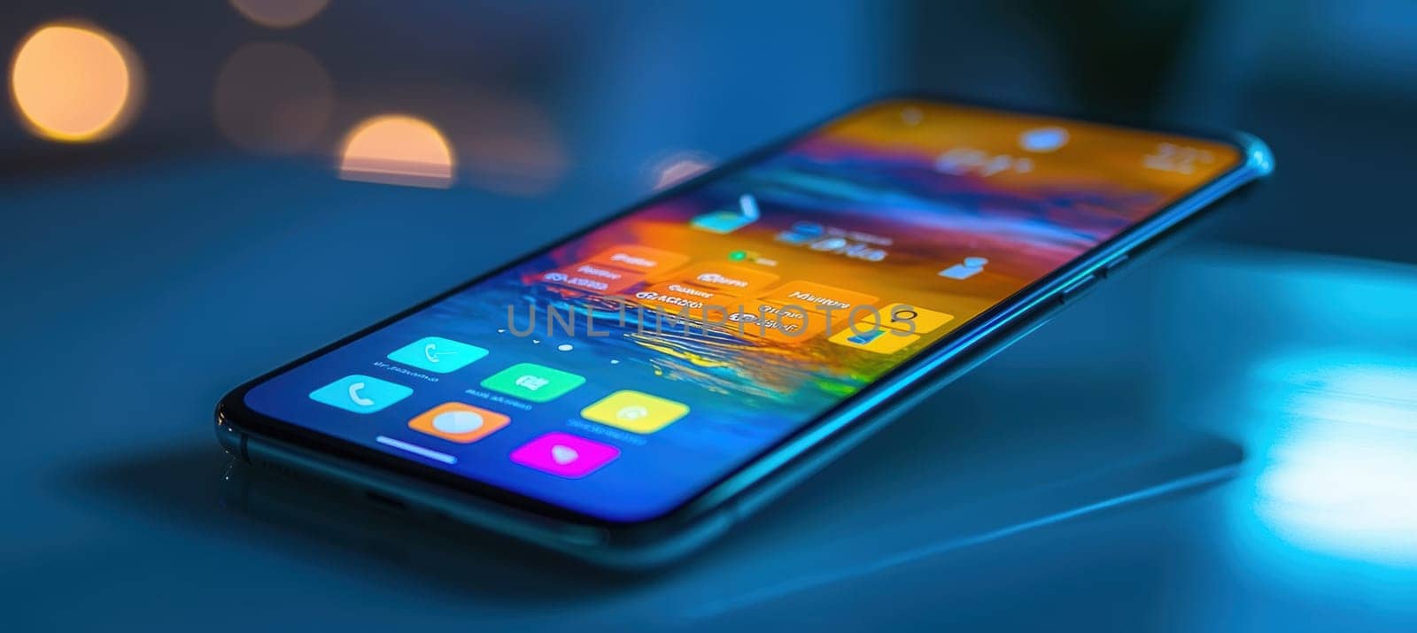 Smartphone displaying a colorful quiz app interface featuring a multiple choice question and countdown timer. bright colors and blurred background enhance focus on the interactive elements, ideal for educational technology themes.