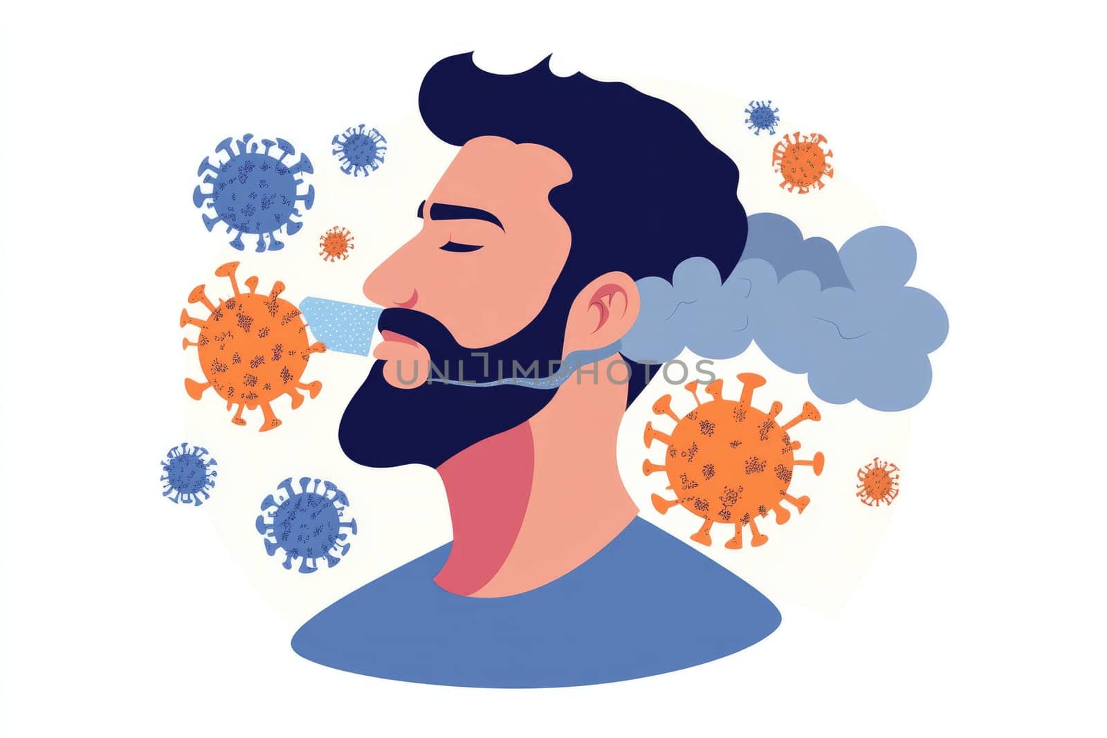 Sick individual moment: sneezing act, tissue aid, mask barrier, virus defense, cold relief, respiratory concern, illness prevention, germ reduction, personal care, seasonal condition response