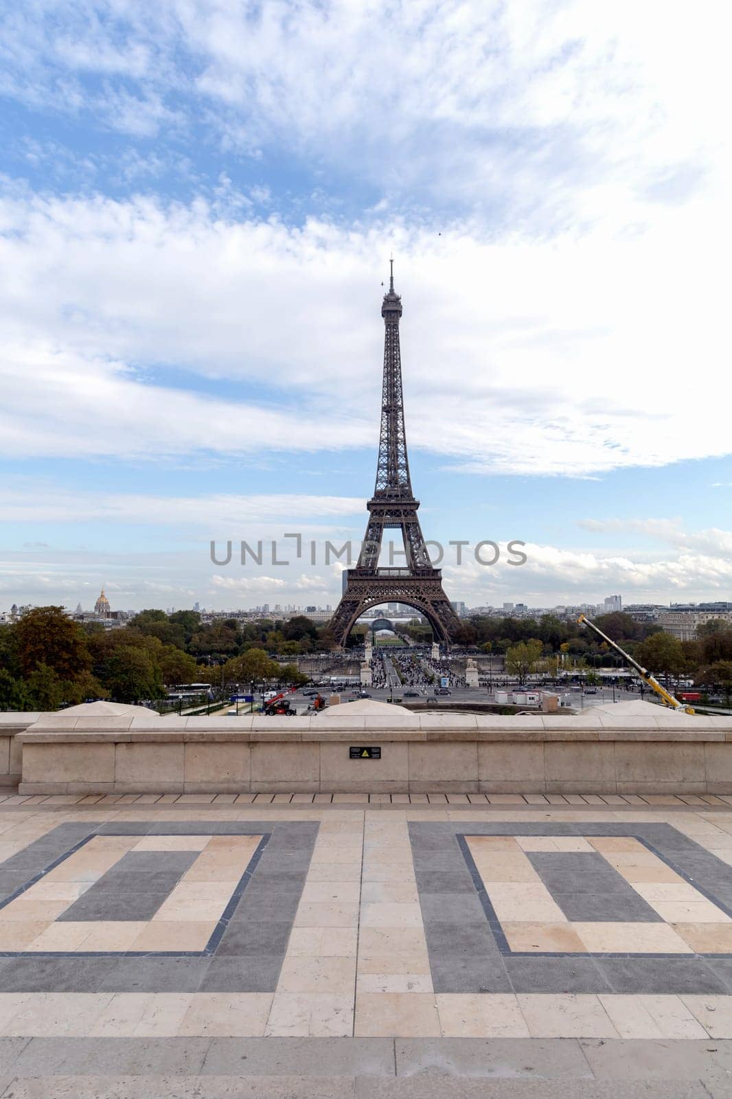 The view of Eiffel tower with blue sky. Paris, France - December 5, 2024
