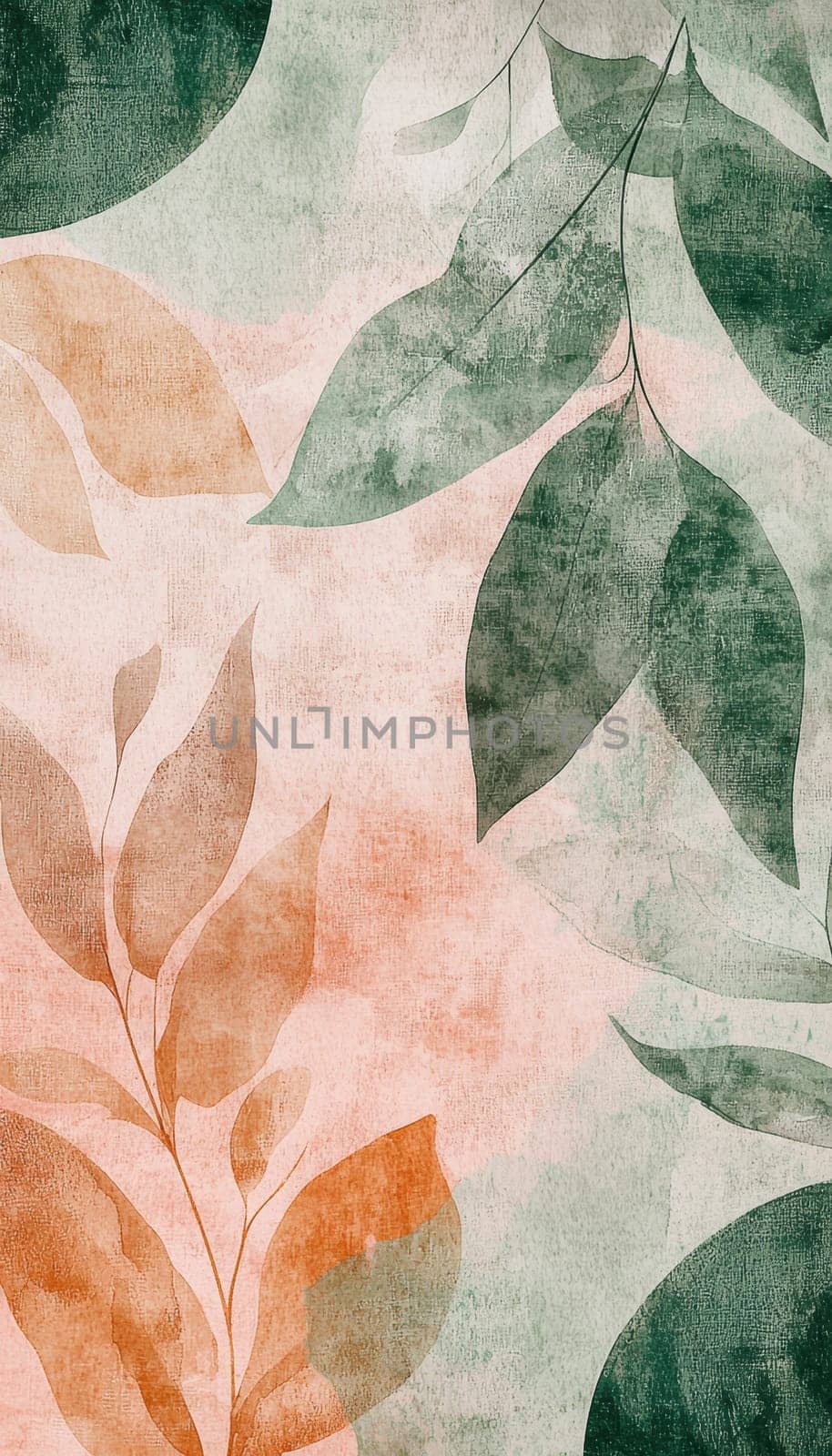 Abstract pastel background featuring watercolor textures in shades of green, peach, and pink, overlaid with delicate floral shapes. light and inviting, it's ideal for seasonal design projects, ads, or spring-themed decorations.