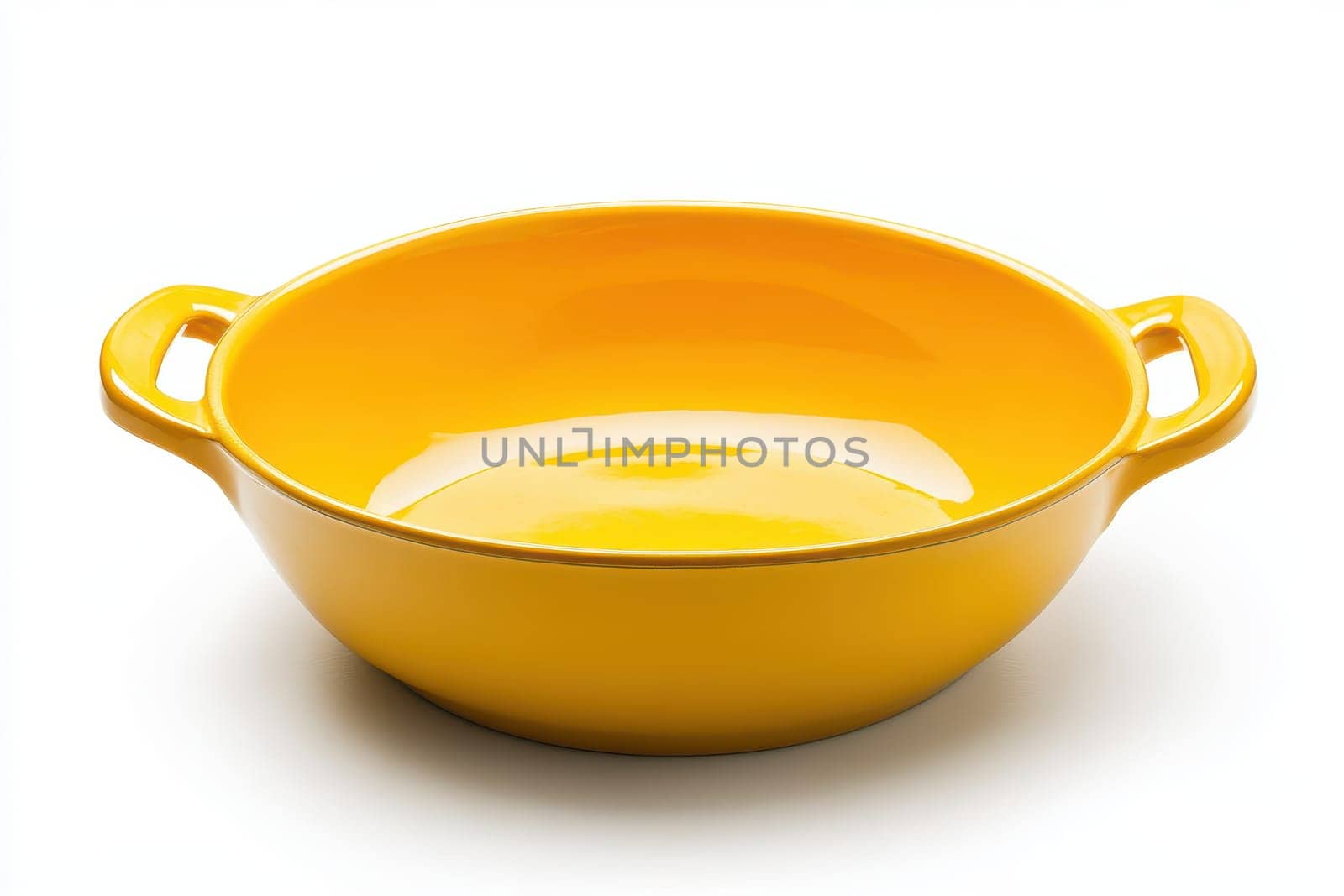 top view, Bright yellow ceramic baking dish with handles isolated on white background --ar 3:2 --v 6.1 Job ID: 6c7d5ff8-0bee-4508-a576-f83d008303c6