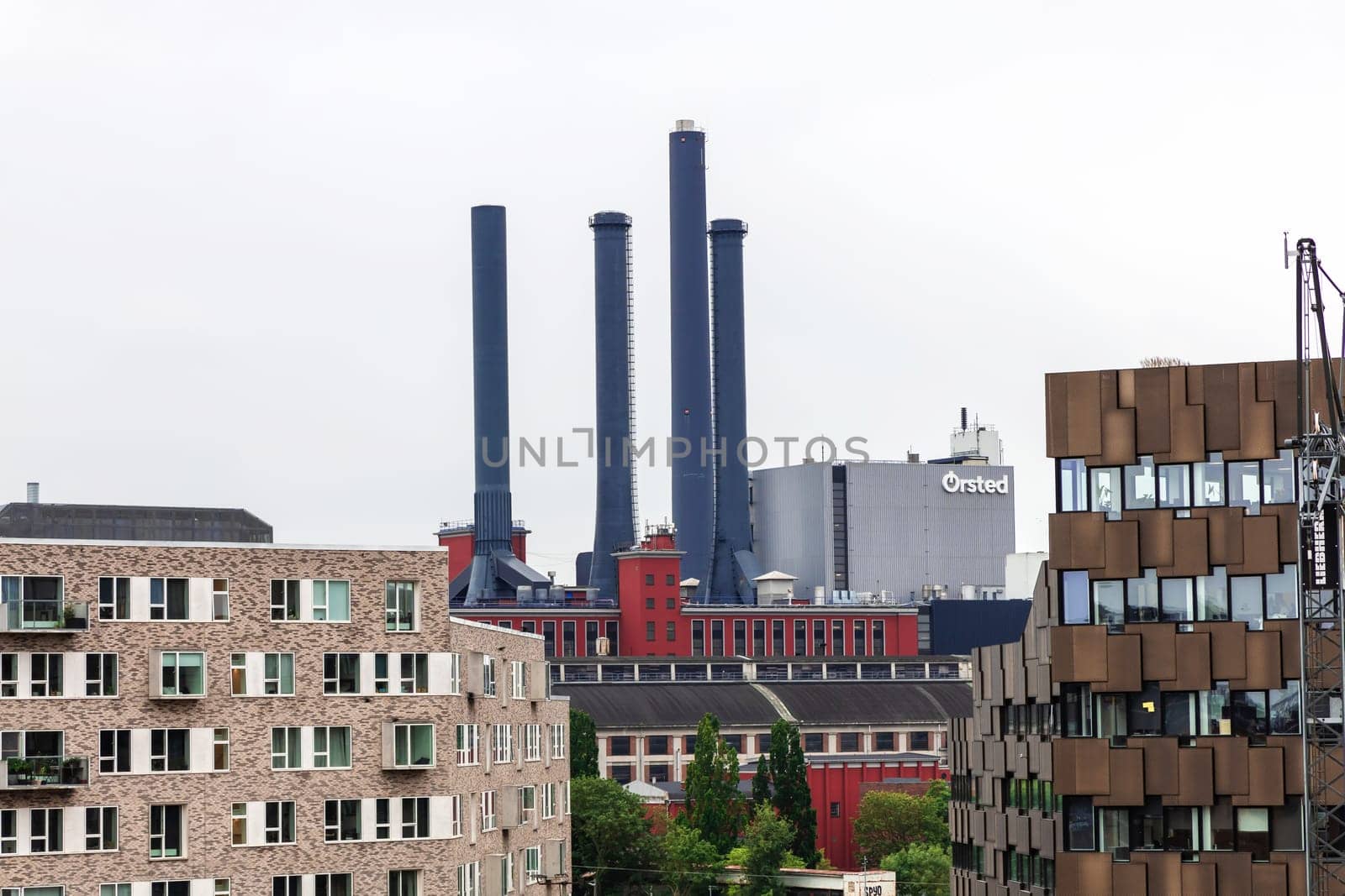 Orested Power Station. Natural gas fired combined heat and power station located in the center of a residential area. Copenhagen, Denmark - December 15, 2023.