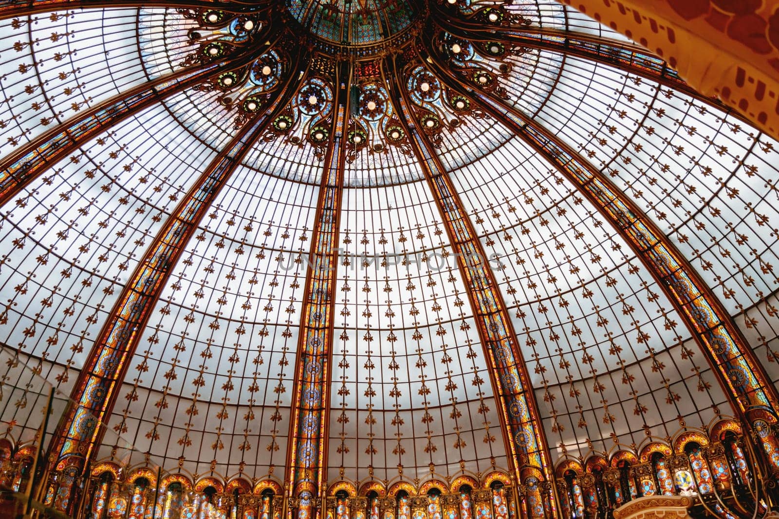 Glass dome of the luxury shopping mall Galeries La Fayette in Paris, France. High quality photo