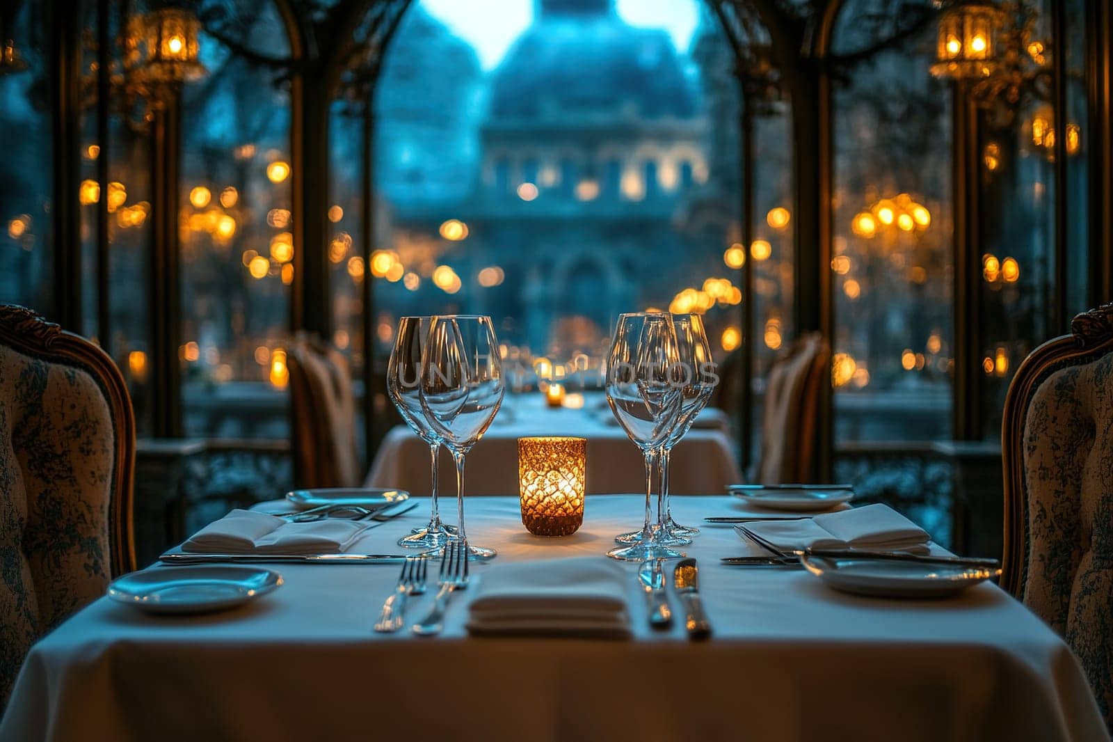 Table setting in a fancy expensive restaurant