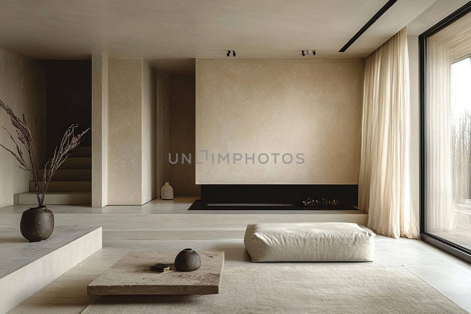 Laconic minimalist design of a guest room in a studio apartment in light pastel tones
