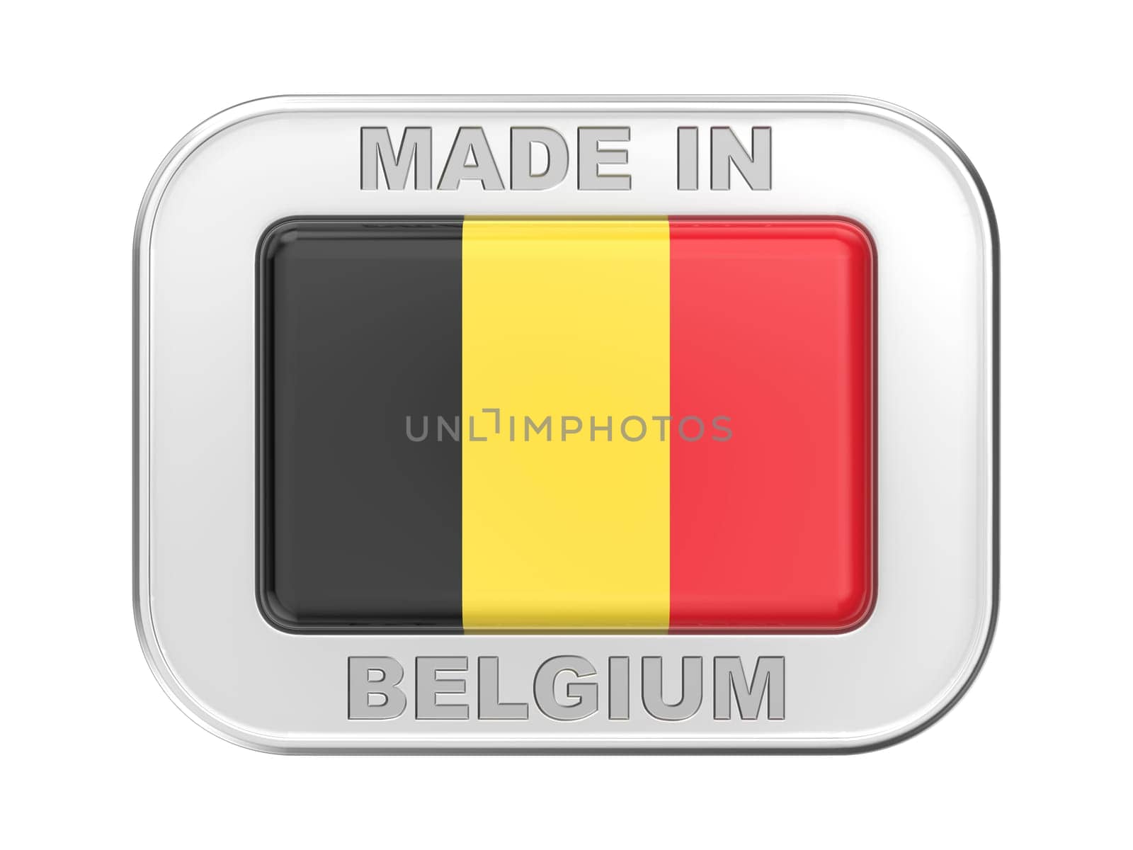 Made in Belgium, silver badge with the national flag of Belgium