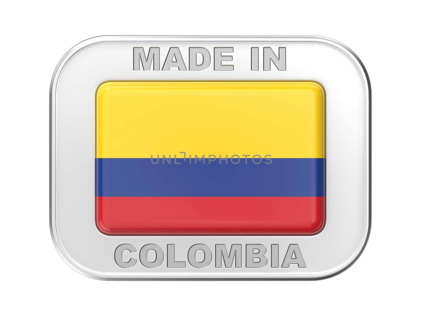 Made in Colombia, silver badge with the national flag of Colombia