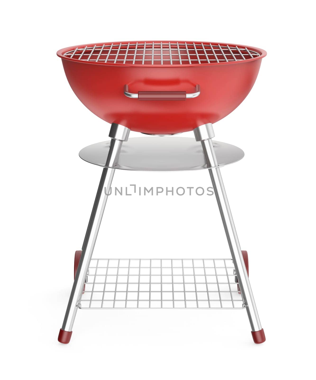 Red round barbecue grill on a white background