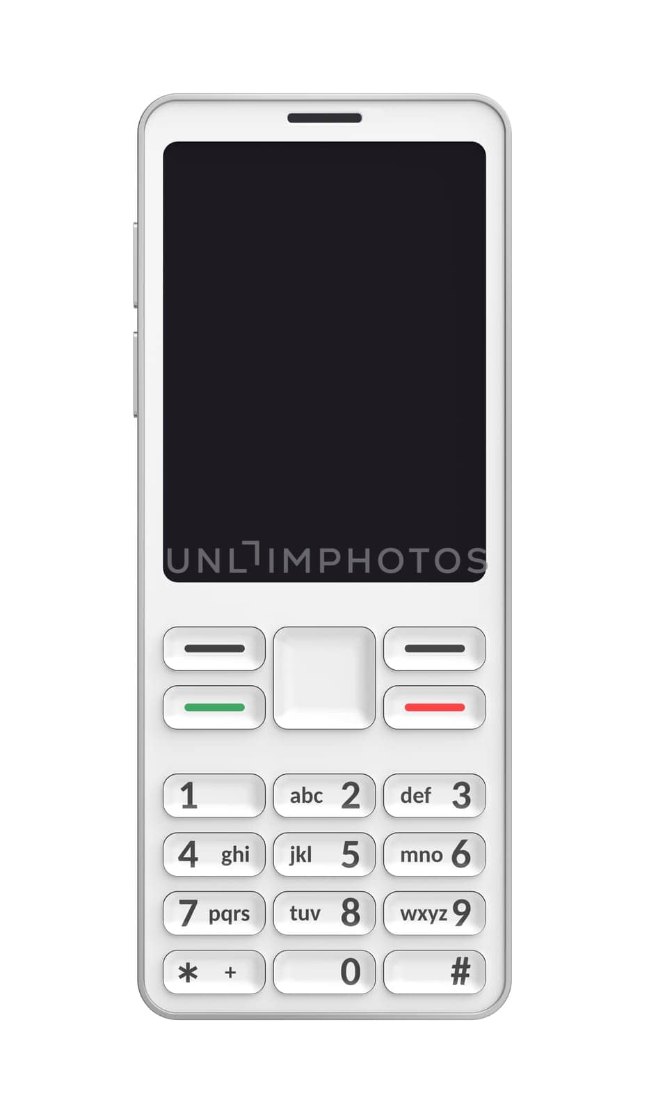 Front view of white mobile phone isolated on white background