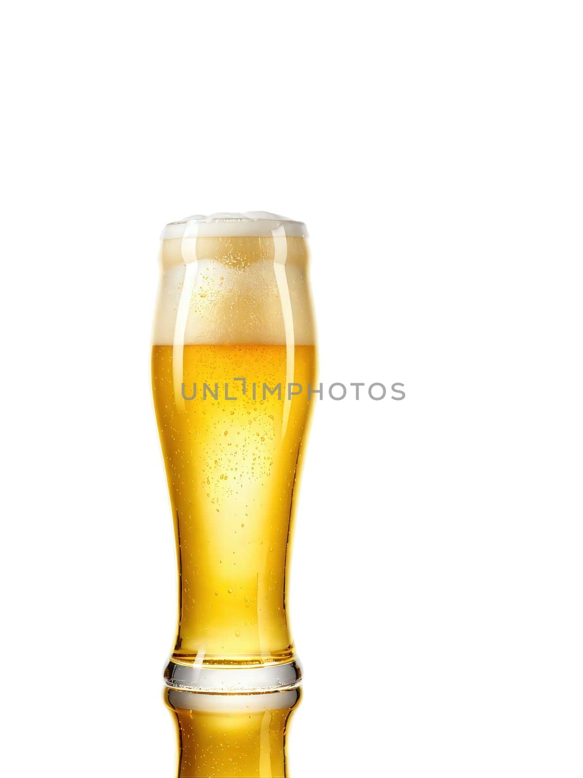 Beer Pilsner Glass Tall Beer Pilsner, with golden beer, isolated on transparent, dynamic foam, refreshing lighting, creative dish,