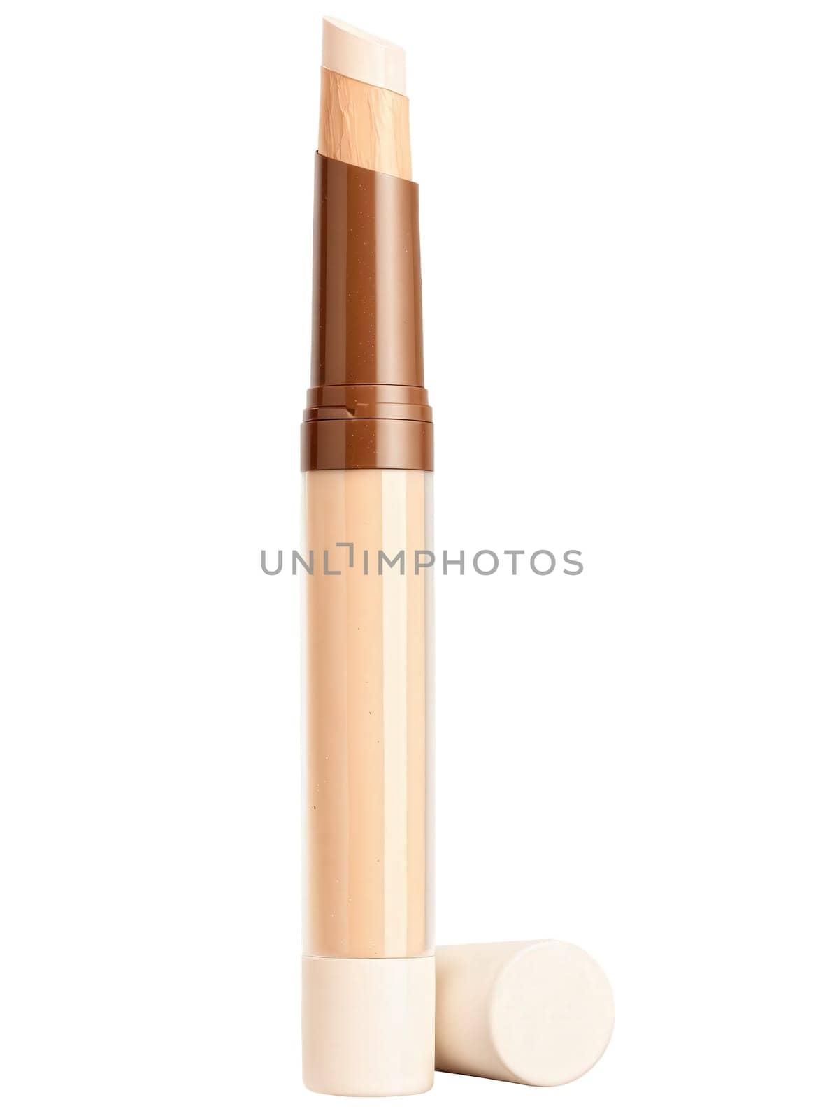 Concealer Tube A concealer tube with a smooth application tip, surrounded by a soft beige cloud, on a transparent background.