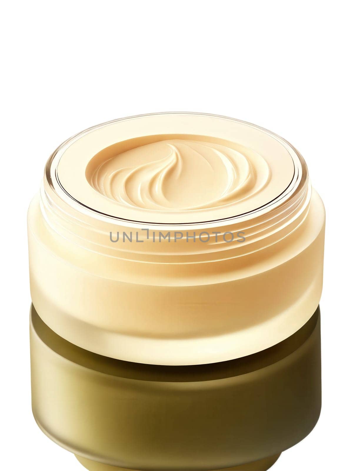 Translucent cream-colored moisturizer jar with a minimalist, textured lid, set against a soft, diffused backdrop.