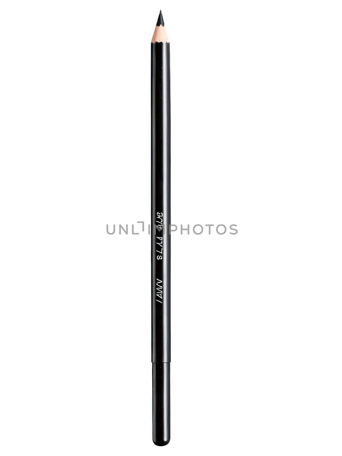 Matte black eyeliner pencil with a sleek, minimalist design, captured in a simple, yet elegant setup.