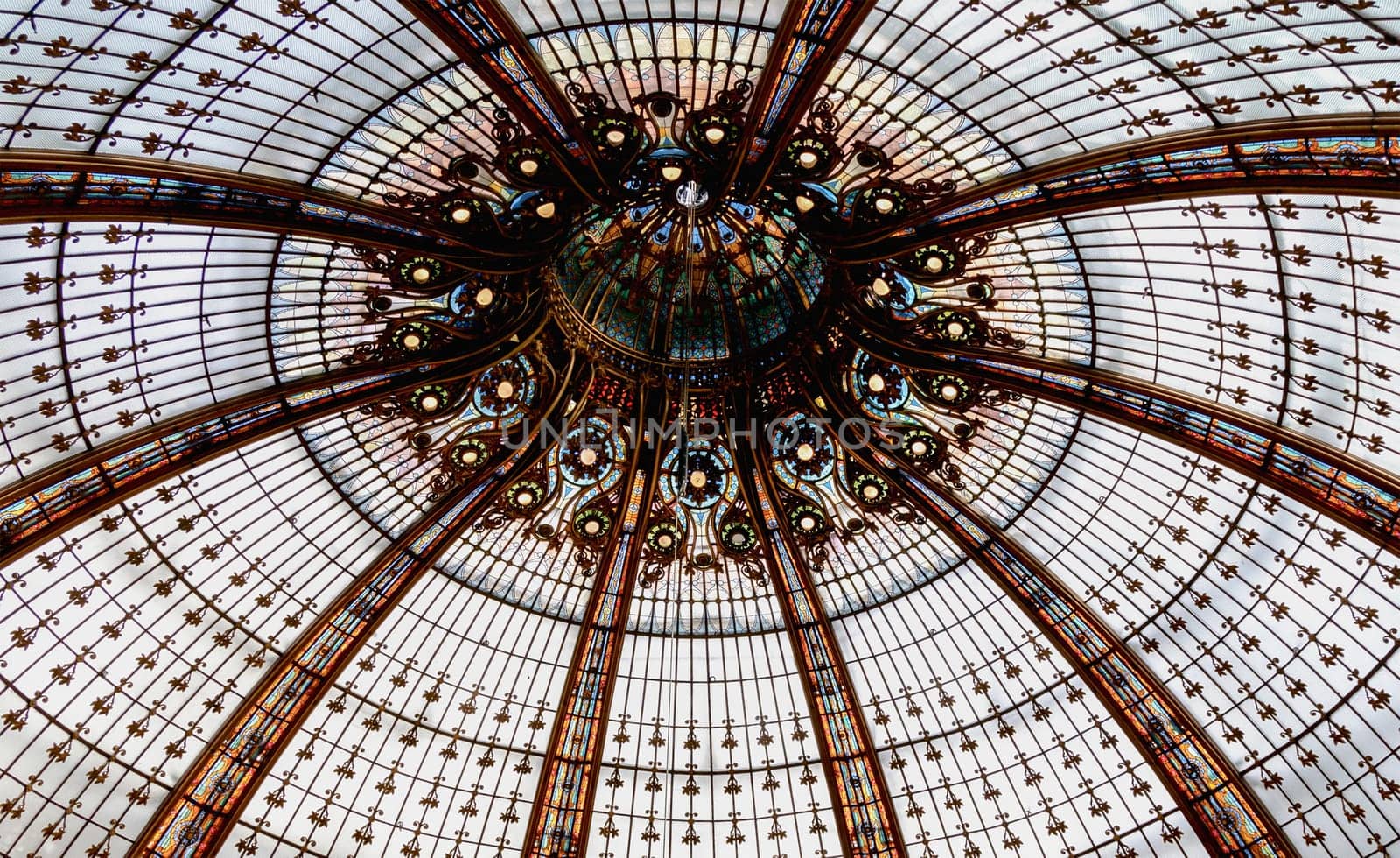 Glass dome of the luxury shopping mall Galeries La Fayette in Paris, France. High quality photo