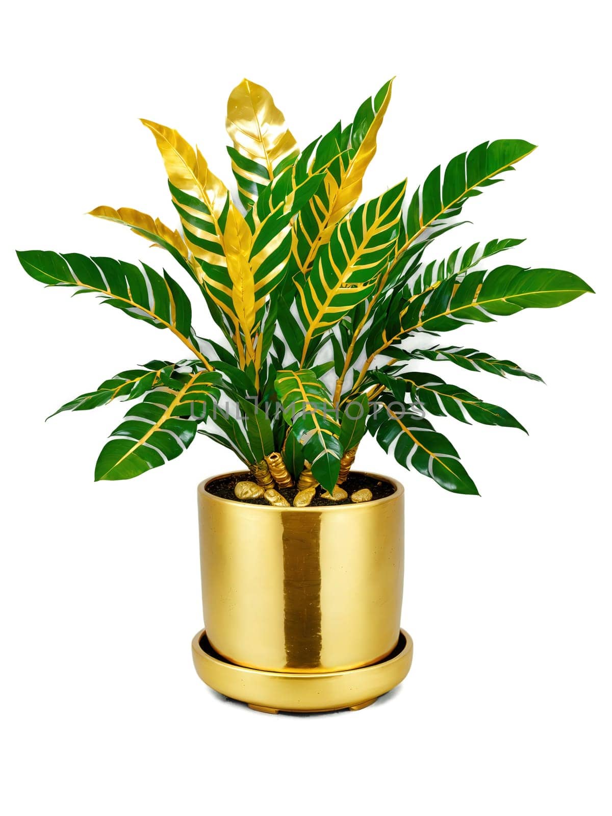 Green & Gold Luxurious gold pot with a thriving zamioculcas, a symbol of wealth and nature's beauty.