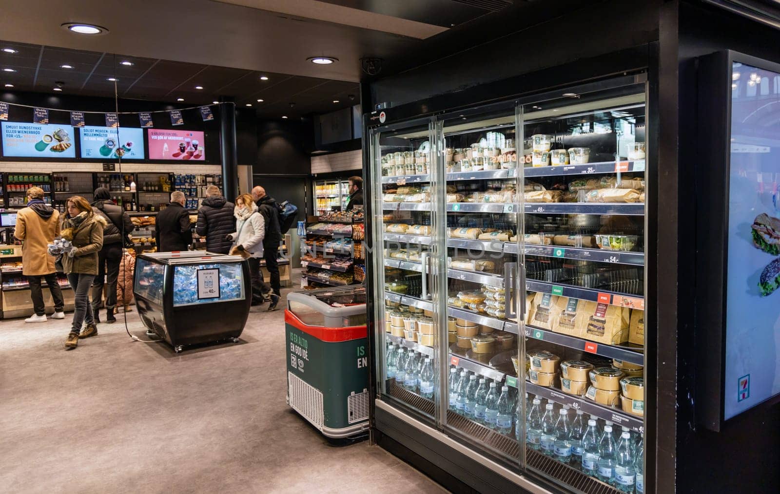 Copenhagen, Denmark - December 20, 2023. A small shop for buying coffee, sandwiches, pastries, confectionery.