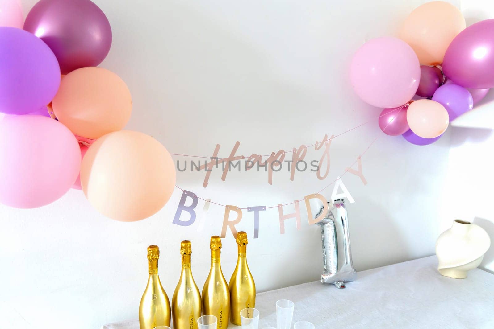 Bottega Champagne bottles and plastic champagne glasses. Celebrating an event. Copenhagen, Denmark - August 20, 2023