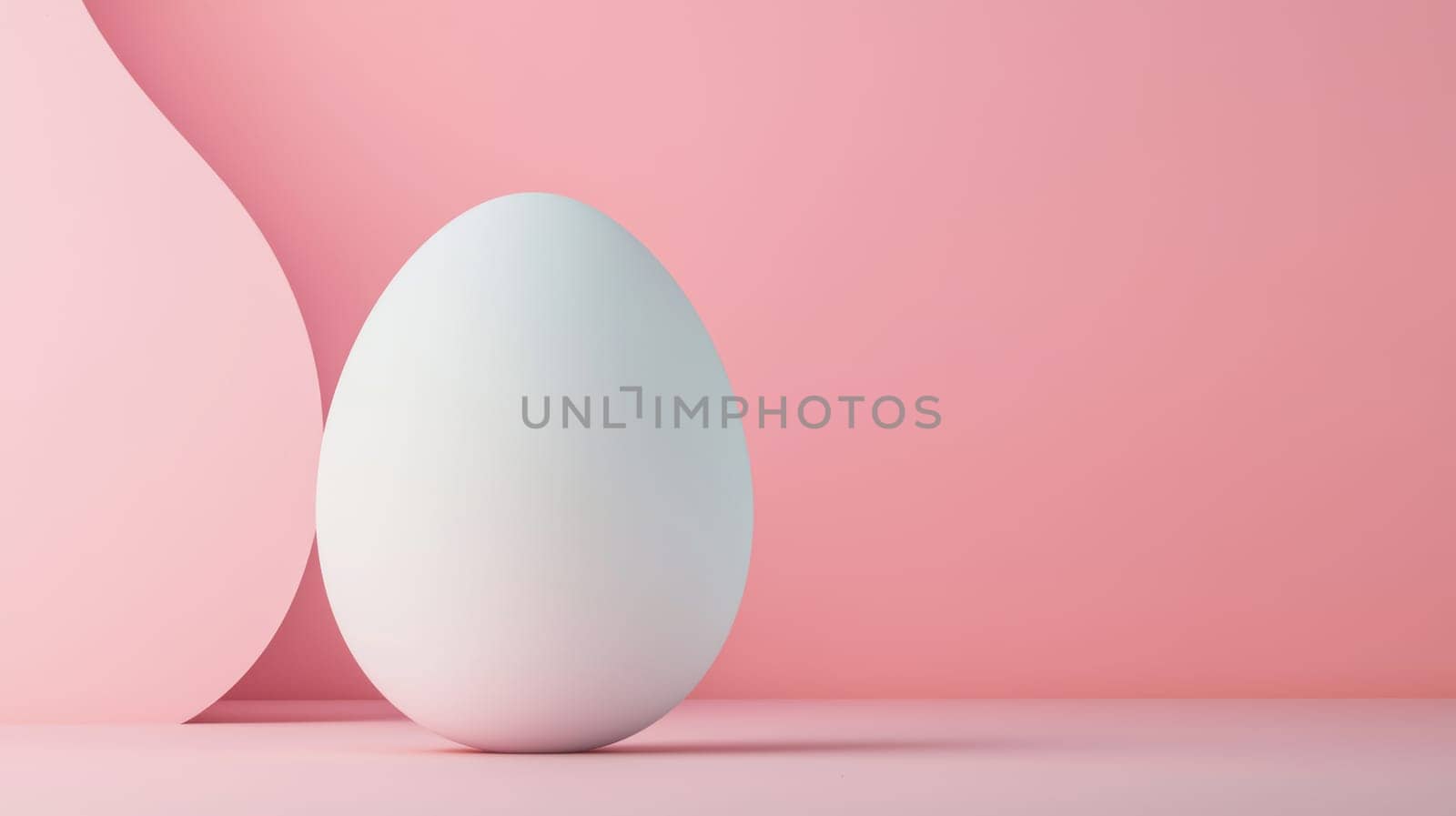 Minimalist design featuring a single egg icon set against smooth pastel shapes in beige, blue, yellow, and pink. the clean aesthetic provides ample space for personalized text, making it a perfect choice for modern and elegant easter greetings.