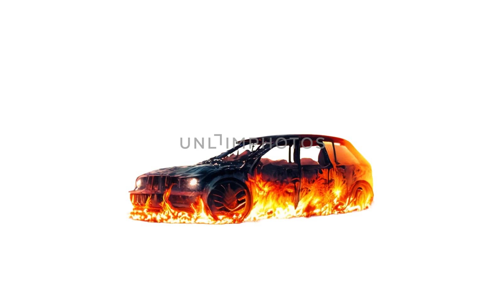 Car on fire png without bg. High quality image
