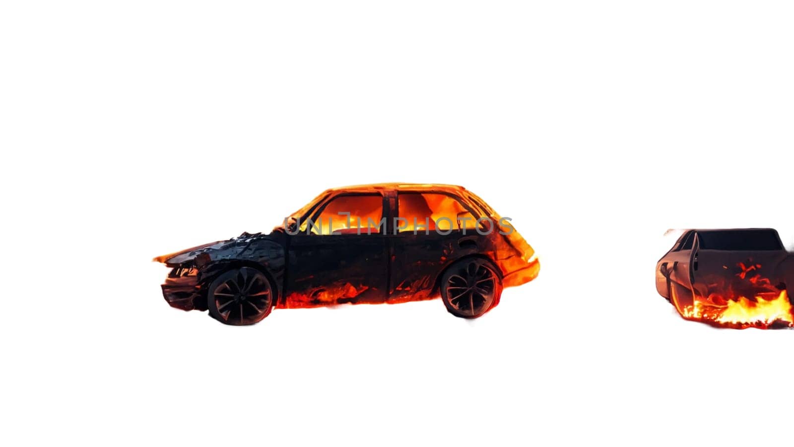Car on fire png without bg. High quality image