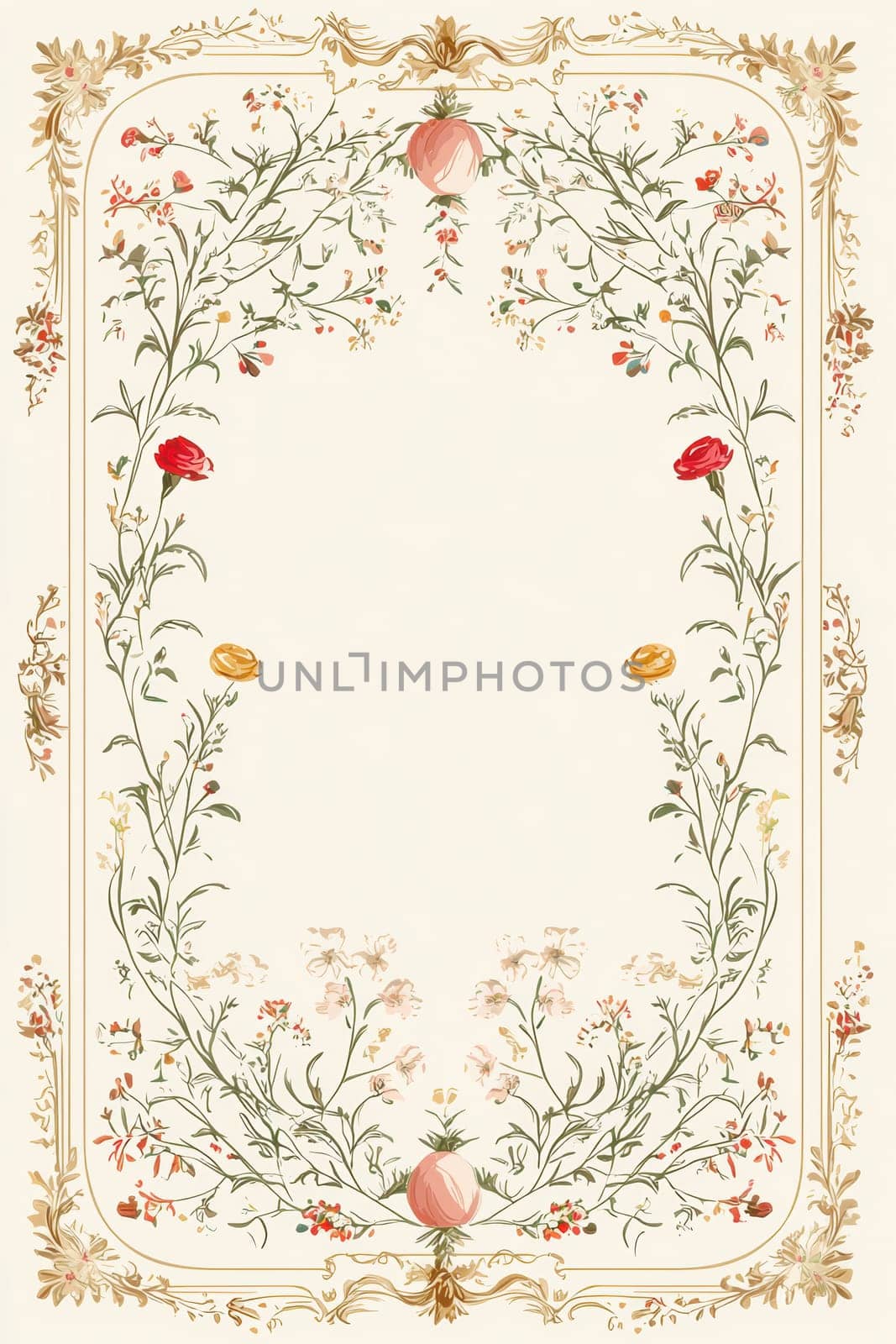 Ornate easter greeting card template featuring intricate floral patterns and a blank central area for customized messages. the elegant design with artistic borders is perfect for creating timeless, personalized holiday greetings.