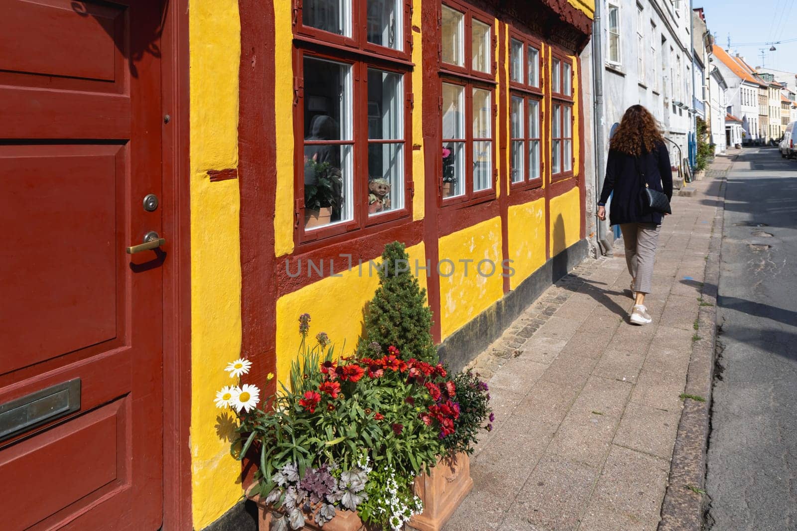 Colorful houses on the old street of the city of Elsinore, Denmark