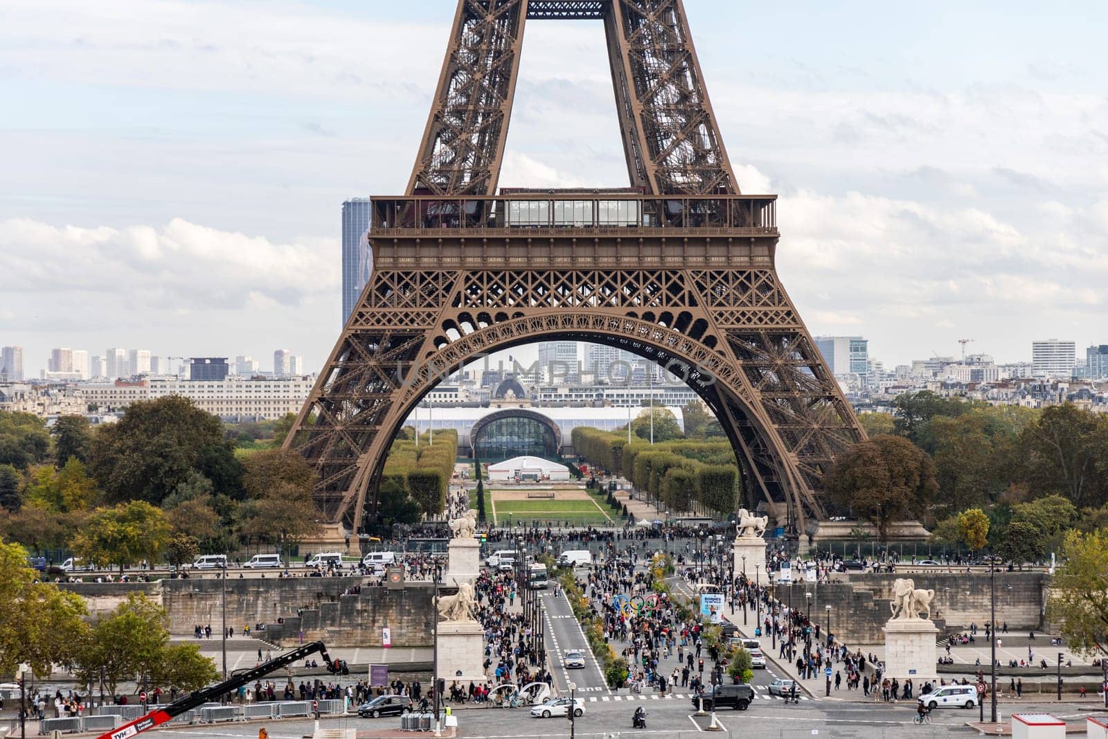 The view of Eiffel tower with blue sky. Paris, France - December 5, 2024