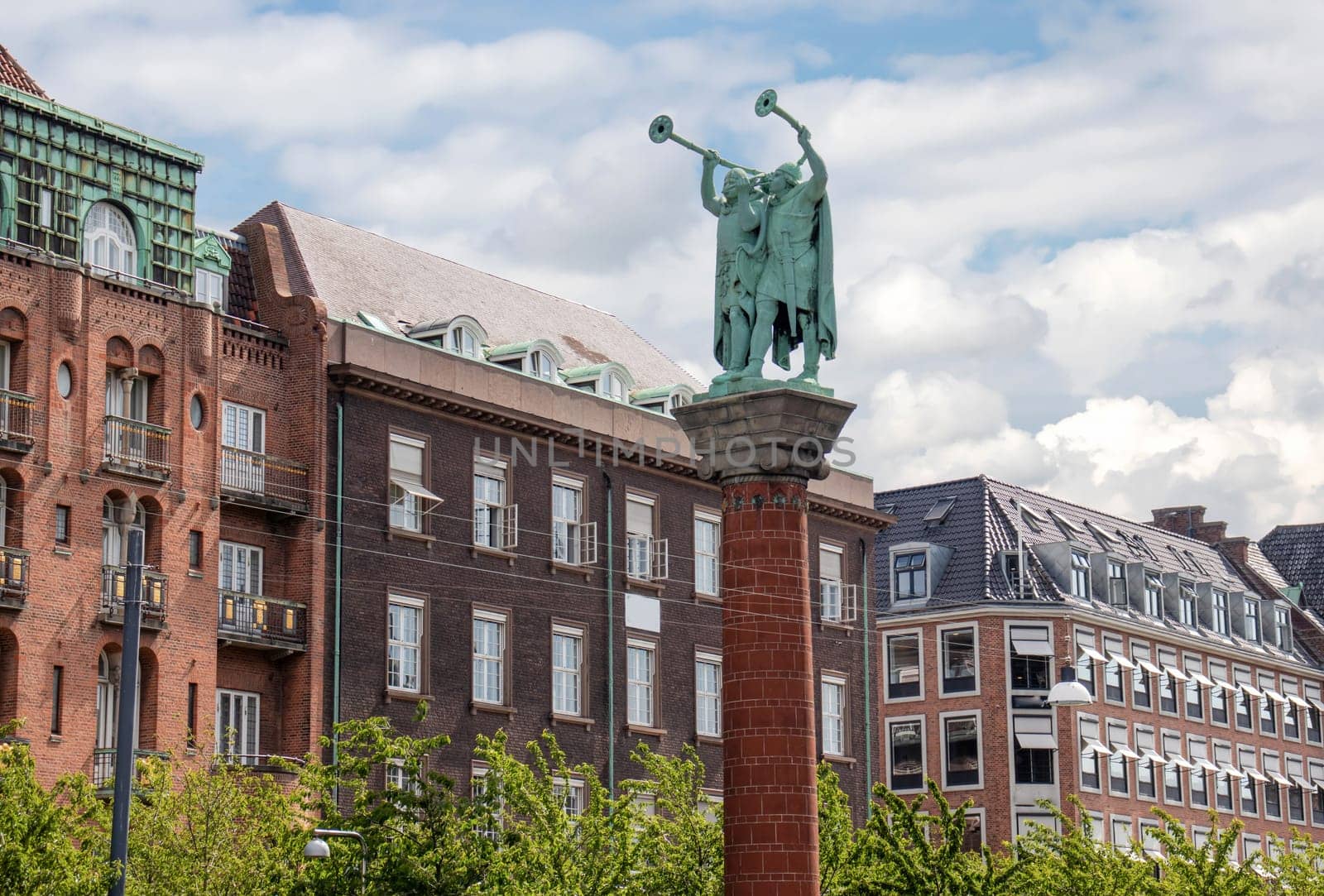 Copenhagen, Denmark - 6 June, 2023: The Lur Blowers is a monument located next to City Hall in Copenhagen.