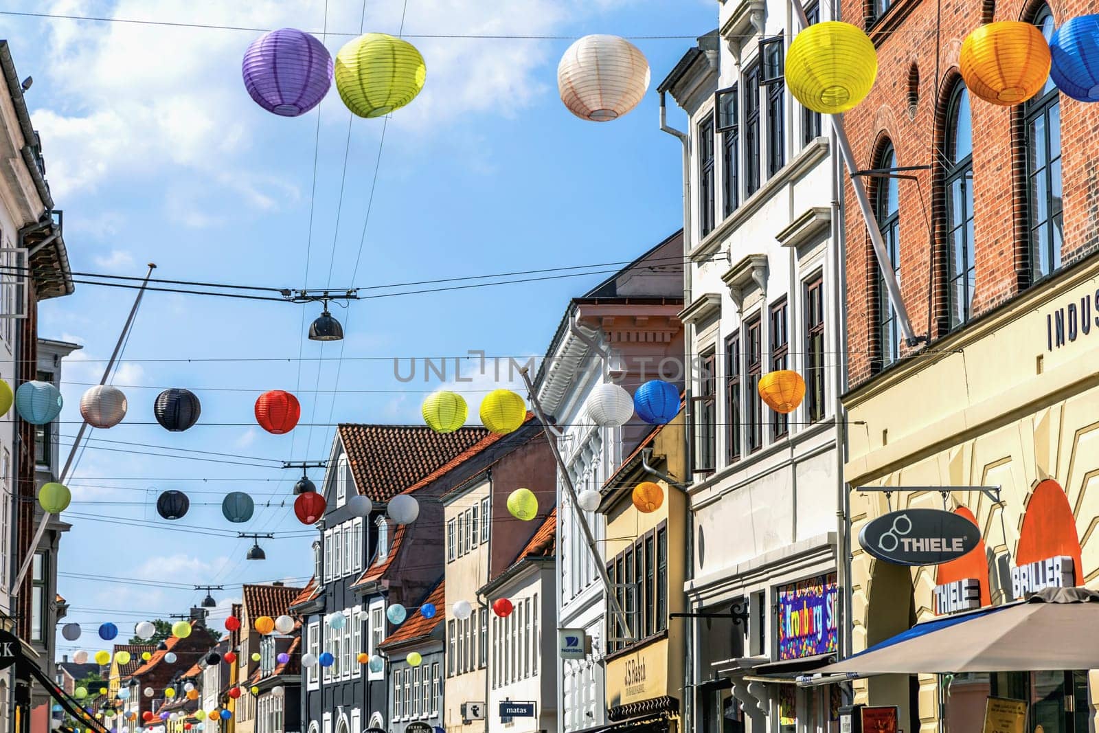 Colorful houses on the old street of the city of Elsinore, Denmark - September 17, 2024