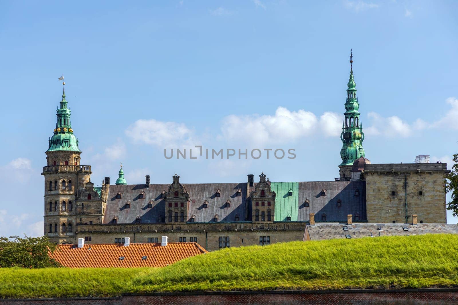 Beautiful Kronborg castle Elsinore city in Denmark. Magnificent renaissance castle. Home of Hamlet.