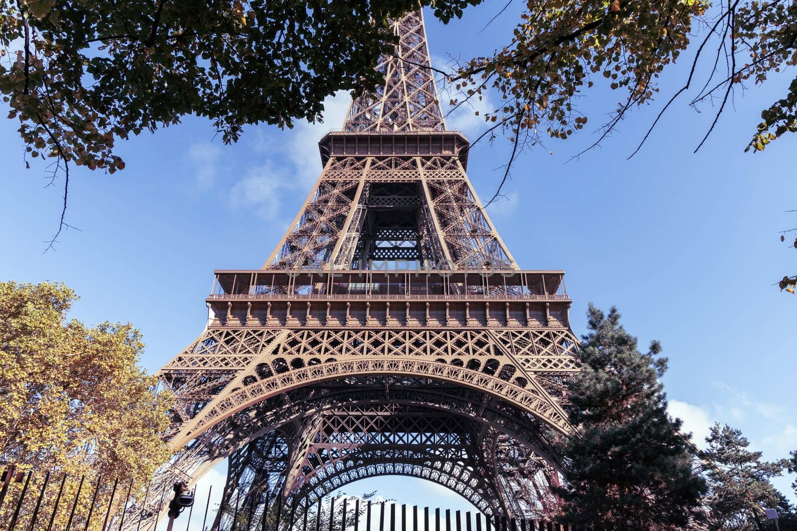 The view of Eiffel tower with blue sky. High quality photo