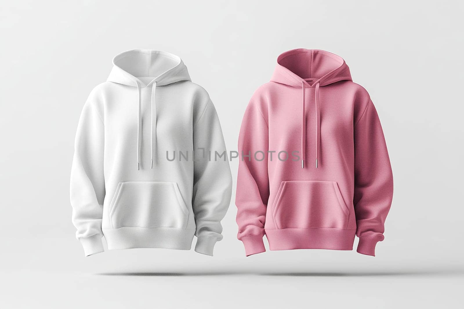 Pink and white woman hoodie mockup. Front view