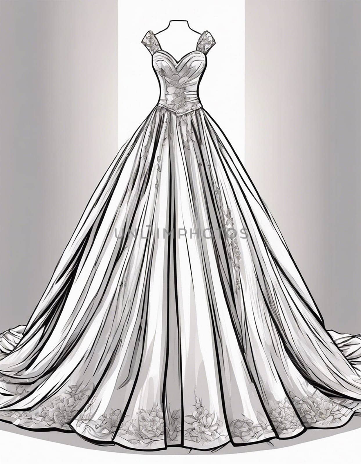 Beautiful wedding dress isolated in grey background - Generative ai