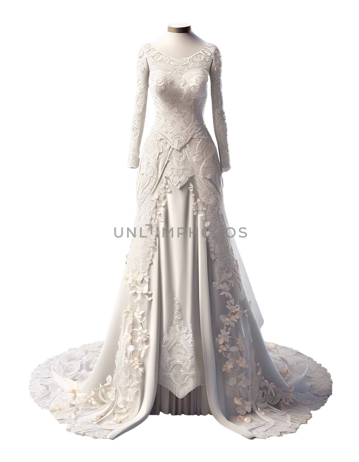 Beautiful wedding dress isolated in white background - Generative ai