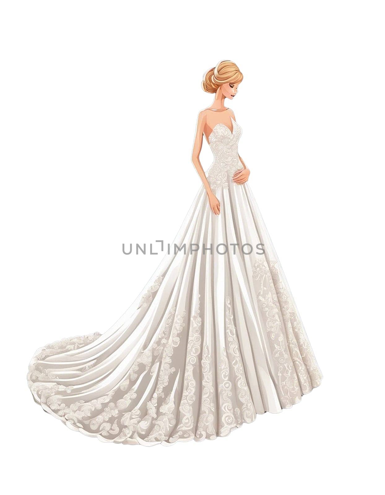 Young woman bride wearing a beautiful wedding dress isolated in transparent background - Generative ai