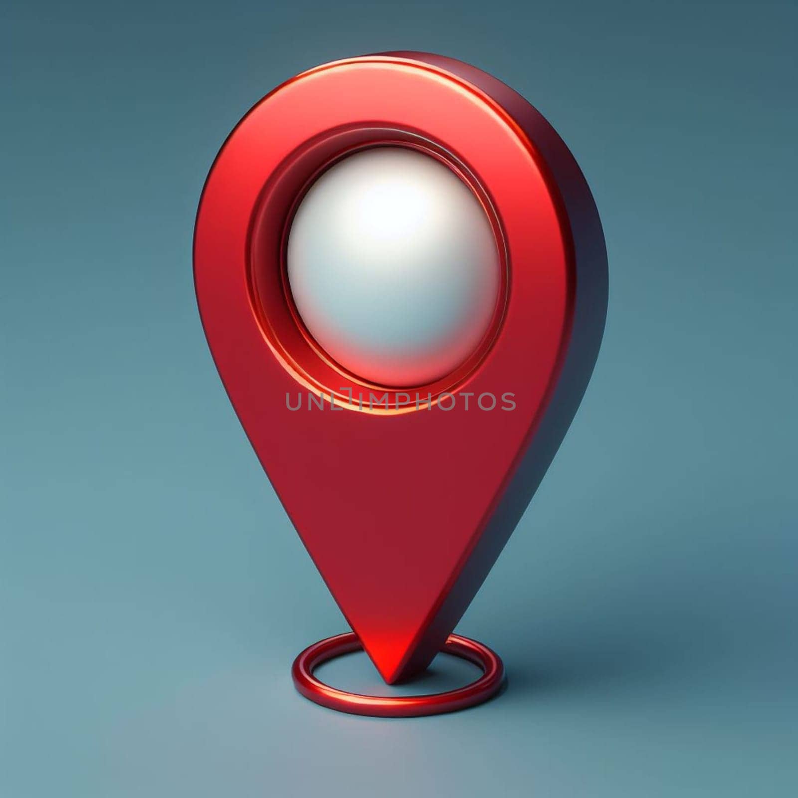 Bold, red 3d map pin icon stands prominently against a smooth blue background, symbolizing location marking, navigation, and destination concepts in a minimalist style