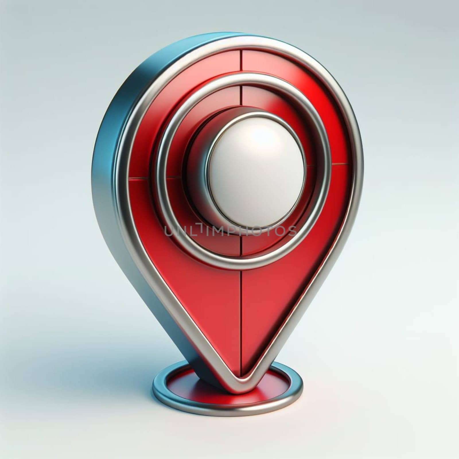 Eye-catching 3d rendered illustration of a glossy, red and silver location pin icon against a soft gradient background, symbolizing navigation, destination and digital mapping