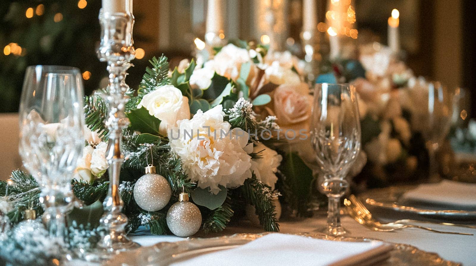 Country manor decorated for Christmas, Merry Christmas holiday idea