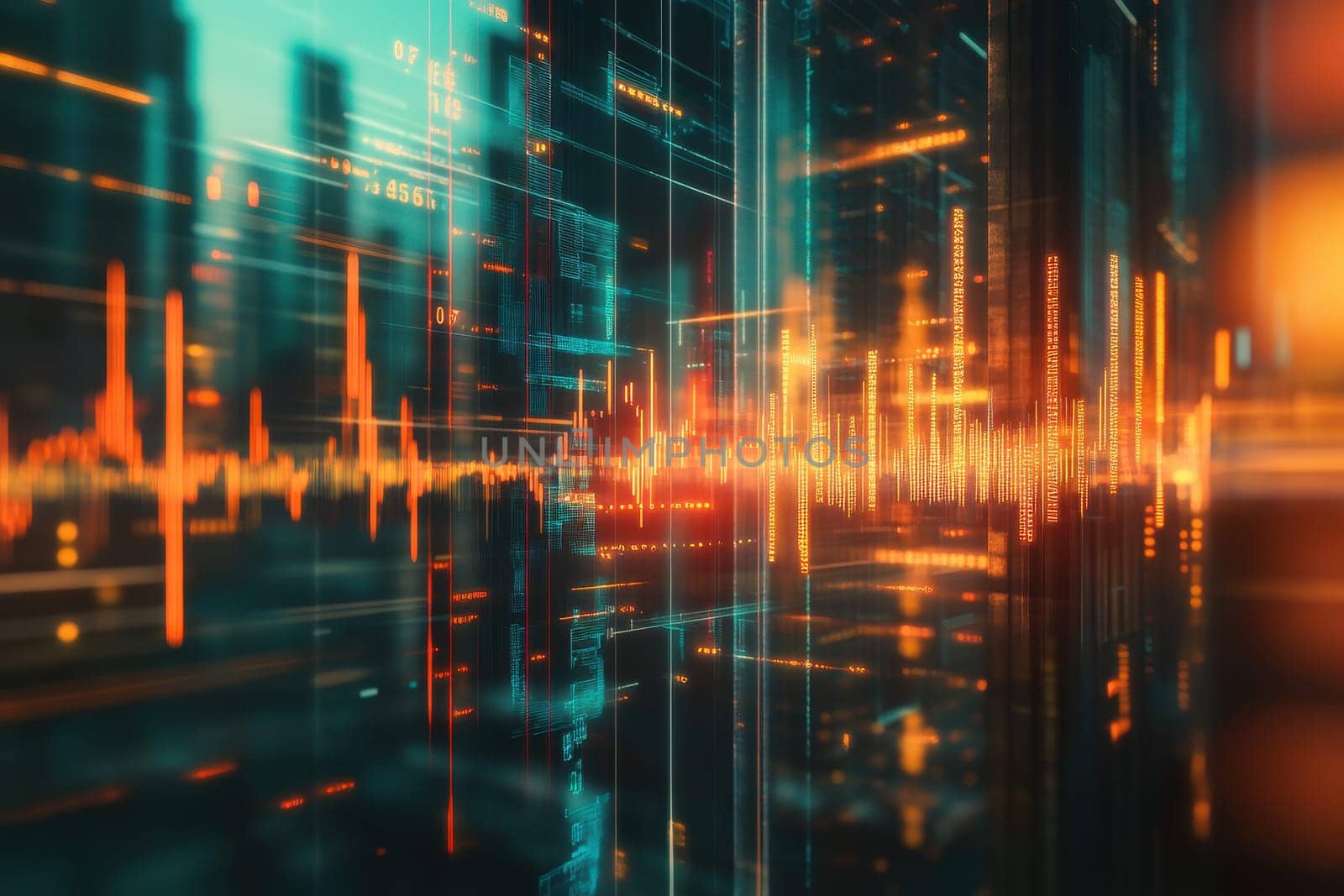 Explore a captivating abstract digital visualization showcasing vibrant sound waves, glowing lines, and dynamic data streams, representing modern technology.