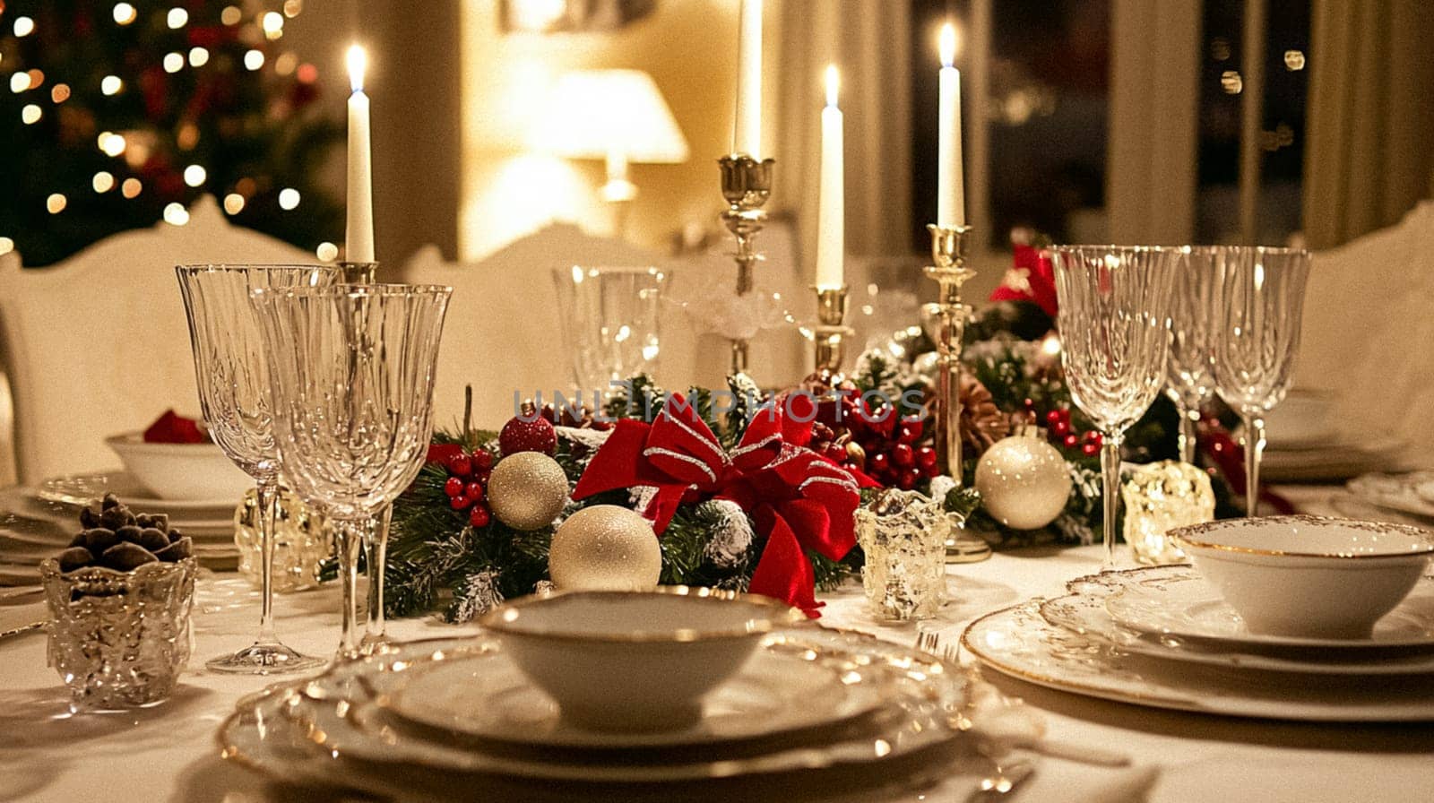 Country manor decorated for Christmas, Merry Christmas holiday idea