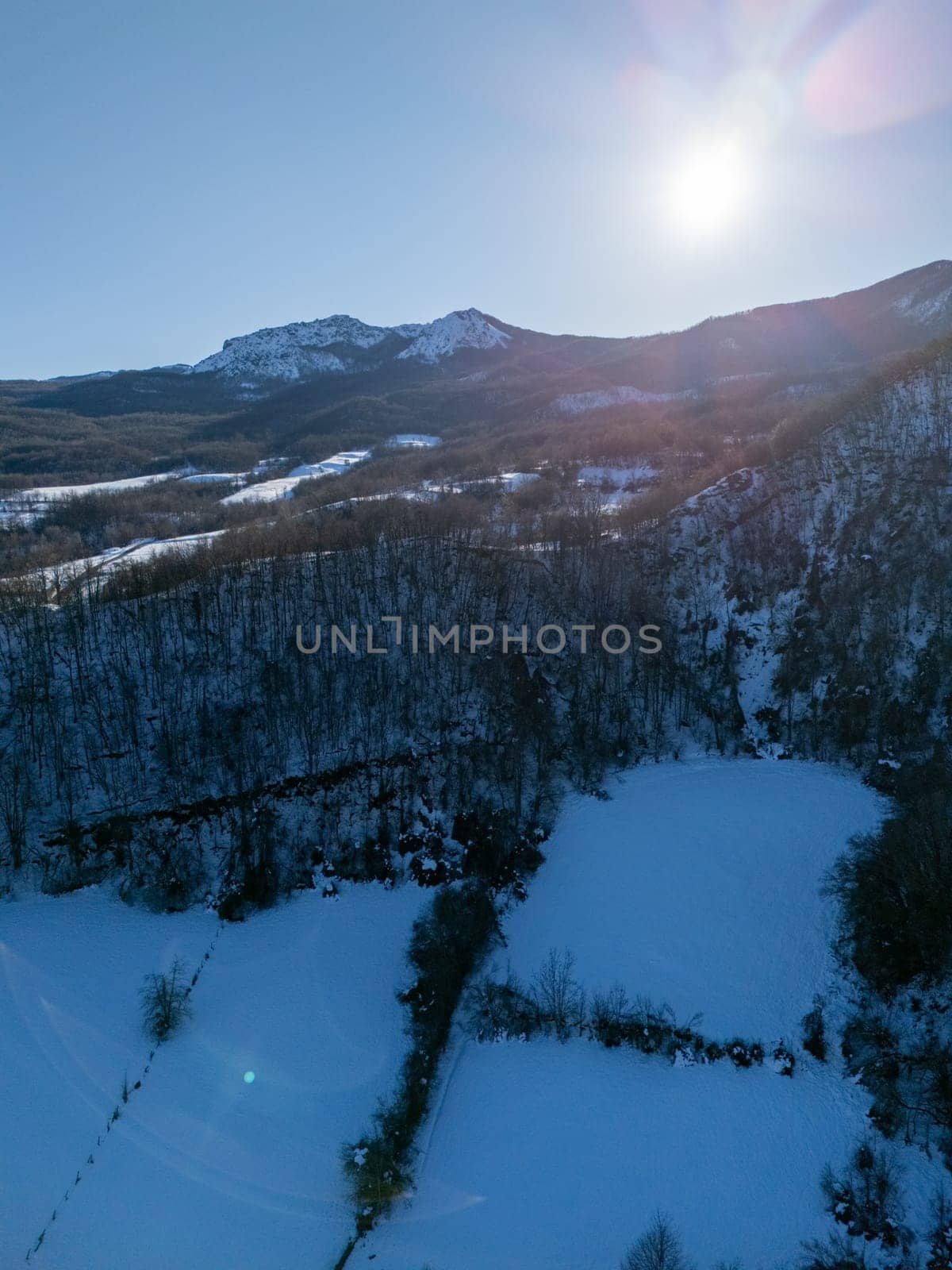 Lama in the background, near Morfasso, Italy, on a sunny winter day, creating a tranquil and picturesque scene