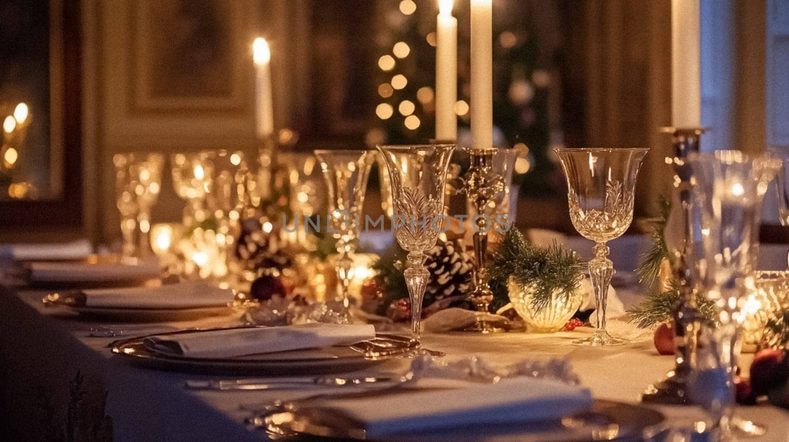 Country manor decorated for Christmas, Merry Christmas holiday idea