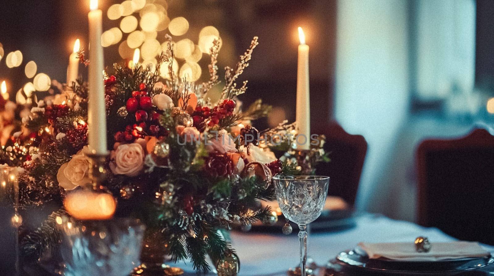 Country manor decorated for Christmas, Merry Christmas holiday idea
