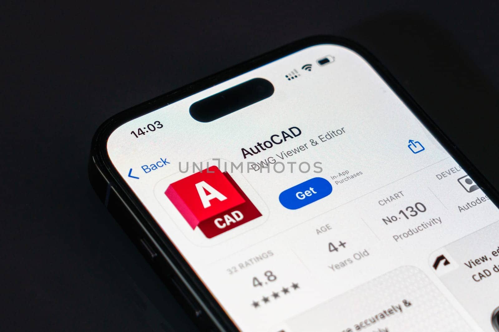 New York, USA - December 20, 2024: AutoCAD app displayed on smartphone screen with logo. CAD software application for drafting, design, and engineering solutions
