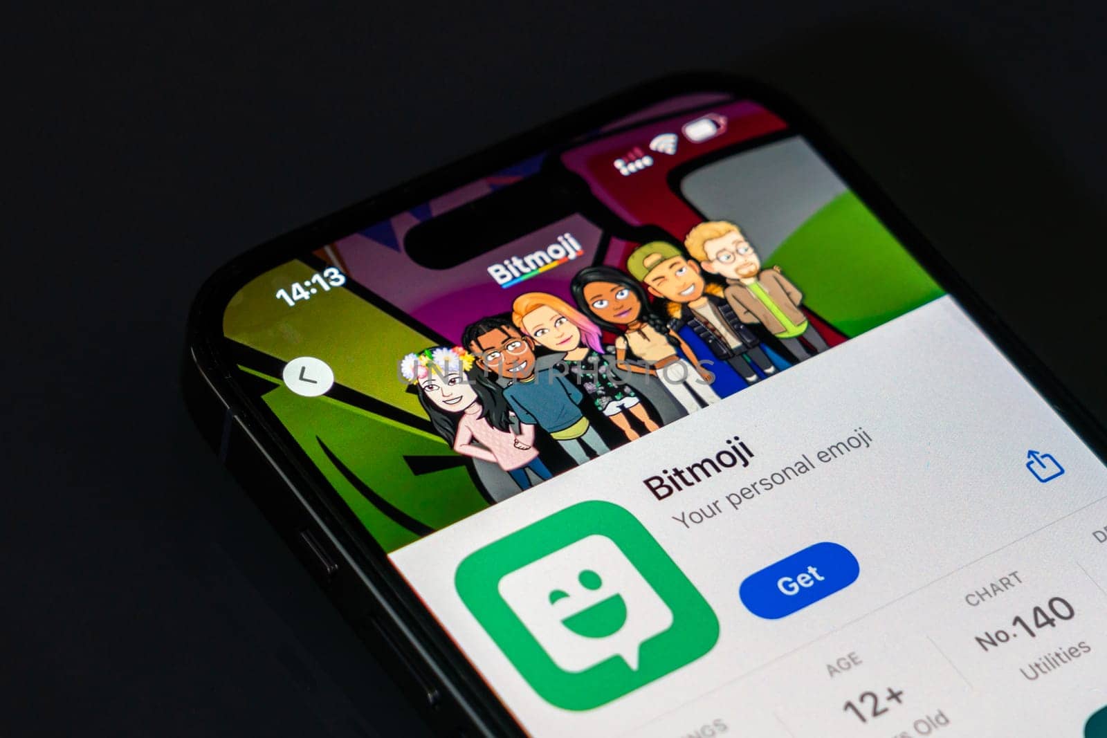 New York, USA - December 20, 2024: Bitmoji app displayed on smartphone screen with logo. Avatar creation application for personalized emojis and stickers