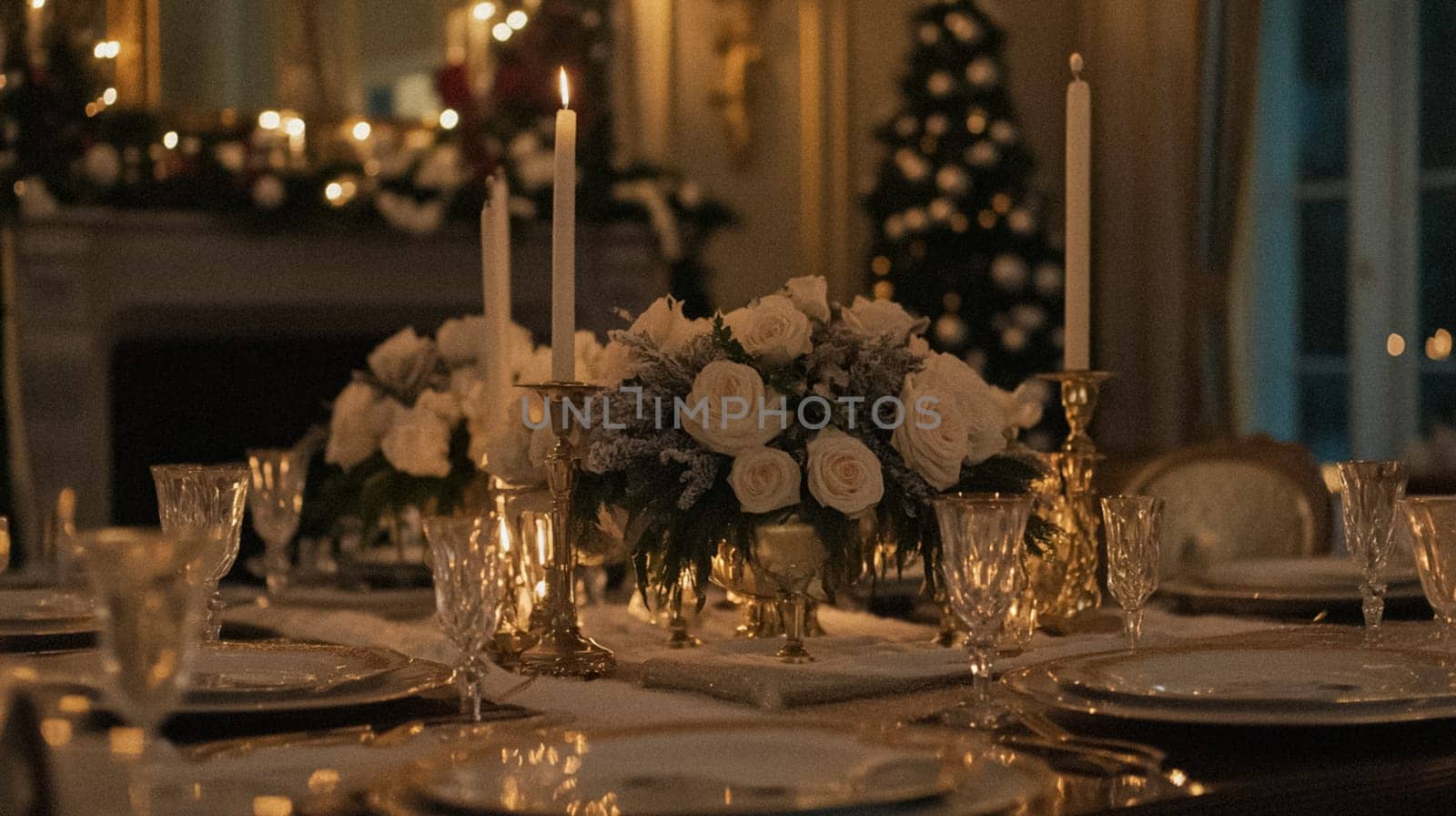 Country manor decorated for Christmas, Merry Christmas holiday idea